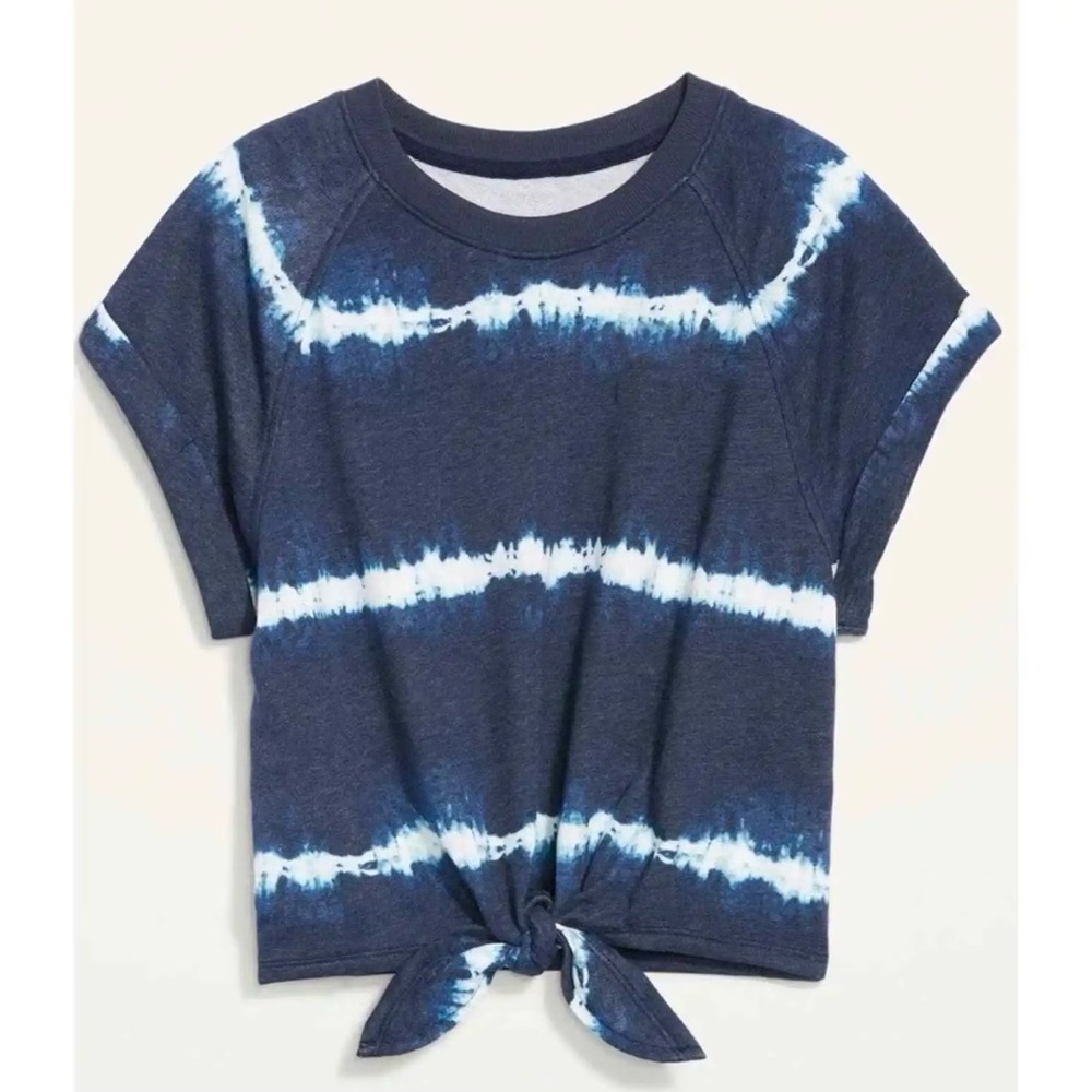 Old Navy Blue Tie-Dye Short Sleeve Tie-Front Shirt Top Size L